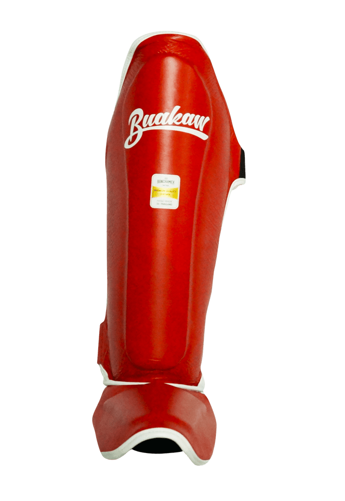 Buakaw Shinguards Red (Leather) Buakaw