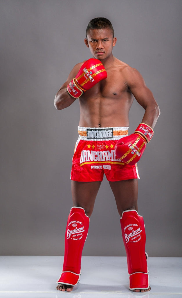 Buakaw Shinguards Red (Semi PU) Buakaw