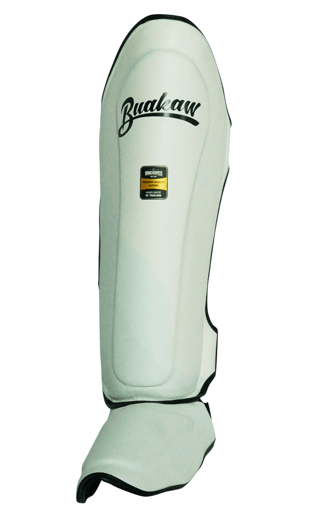 Buakaw Shinguards White (Leather) Buakaw