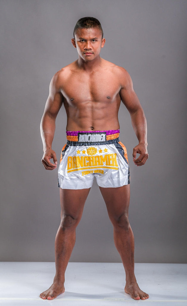 Buakaw Shorts BFG4-5 WHITE PURPLE GOLD - SUPER EXPORT SHOP