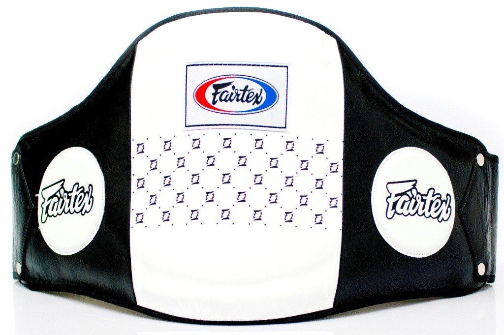 Fairtex Belly Pad Standard Leather  - Hook & Loop Waist Wrap BPV1 White/Black Fairtex