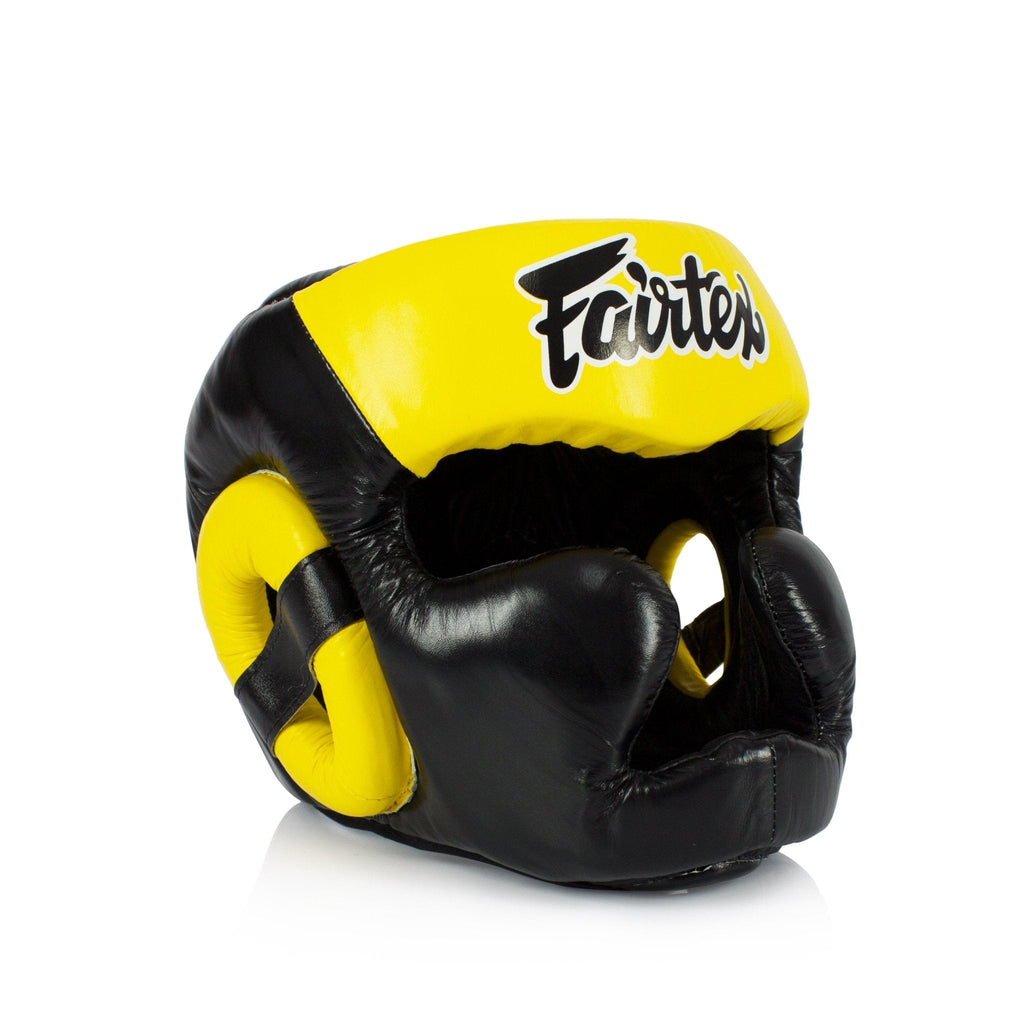 Fairtex Diagonal Vision Sparring Headguard Full Head Cover HG13 Yellow/black - SUPER EXPORT SHOP